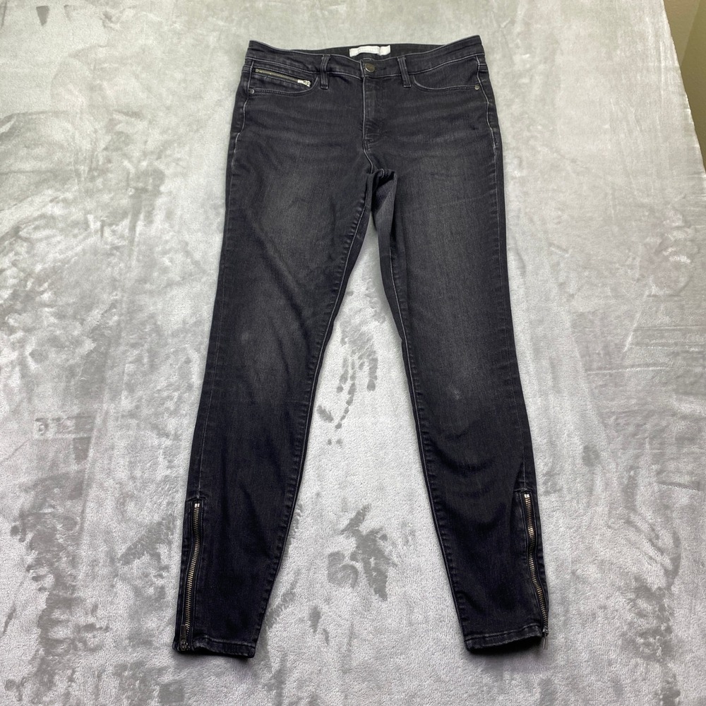 Athleta Sculptek Skinny Jeans Black Ankle Zip Performance Denim Size 10 Grunge - Picture 1 of 12